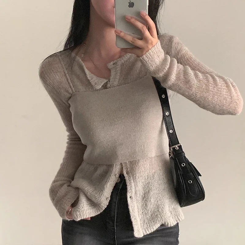 Chic Autumnal Vintage Simple Layering Versatile ort Strap Top plus Long Sve Knitted Sweater Jaet Women's Faion Set
Chic Autumnal Vintage Simple Layering Versatile ort Strap Top plus Long Sve Knitted Sweater Jaet Women's Faion Set