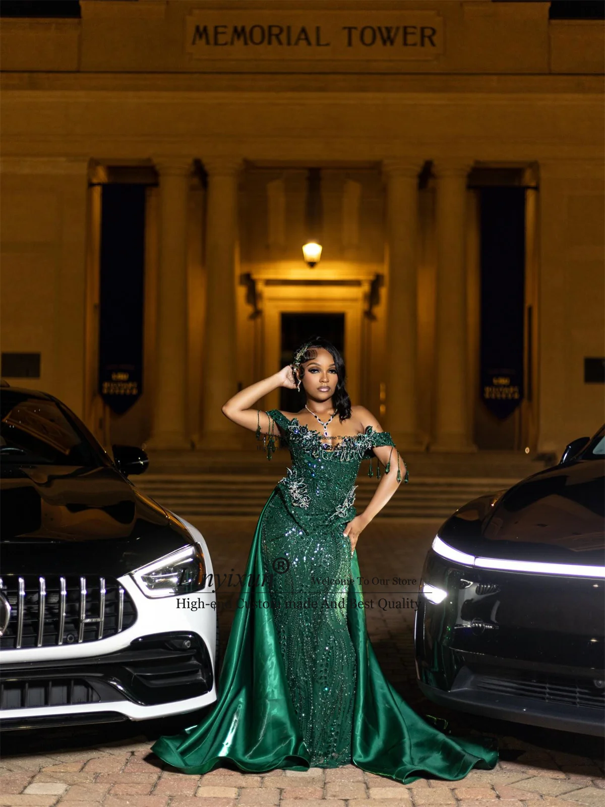 Glitter Sequins Beaded Mermaid Prom Dress Customized African Off Shoulder Evening Gown With Train Diamond Beaded robes de soirée
Glitter Sequins Beaded Mermaid Prom Dress Customized African Off Shoulder Evening Gown With Train Diamond Beaded robes de soirée