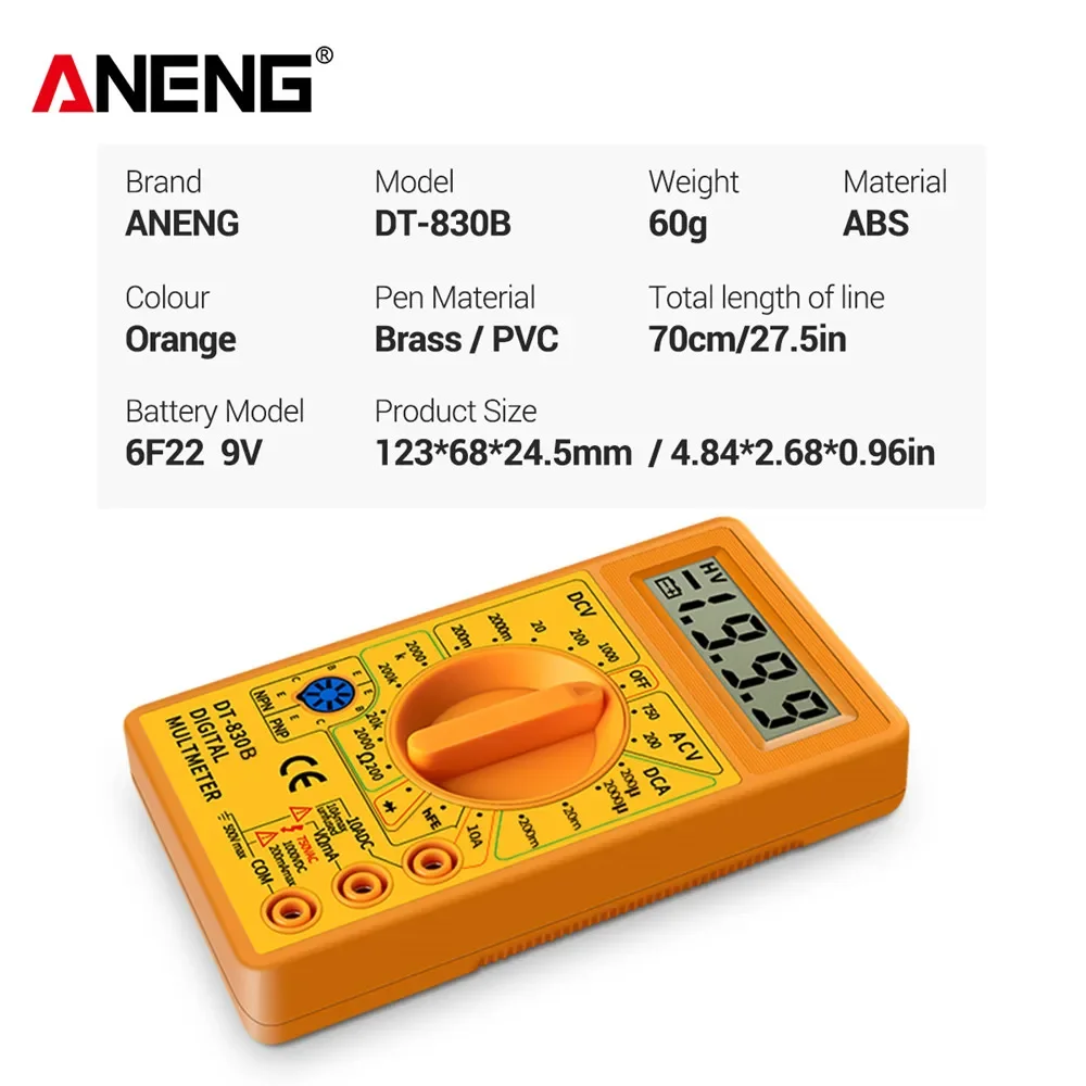 ANENG Professional Handheld Multimeter Tester Multimetre Digital Multimeters Multi Meter Multimetro Ohm Maltimeter Tools DT830B
ANENG Professional Handheld Multimeter Tester Multimetre Digital Multimeters Multi Meter Multimetro Ohm Maltimeter Tools DT830B