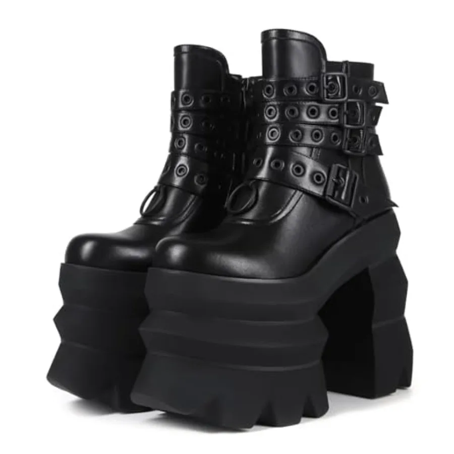 Frankie Hsu Gothic Platform High Heeled Bootie, Black Dark Buckle Punk Gothic Y2K Hot Cool Girl Boots For Women
Frankie Hsu Gothic Platform High Heeled Bootie, Black Dark Buckle Punk Gothic Y2K Hot Cool Girl Boots For Women
