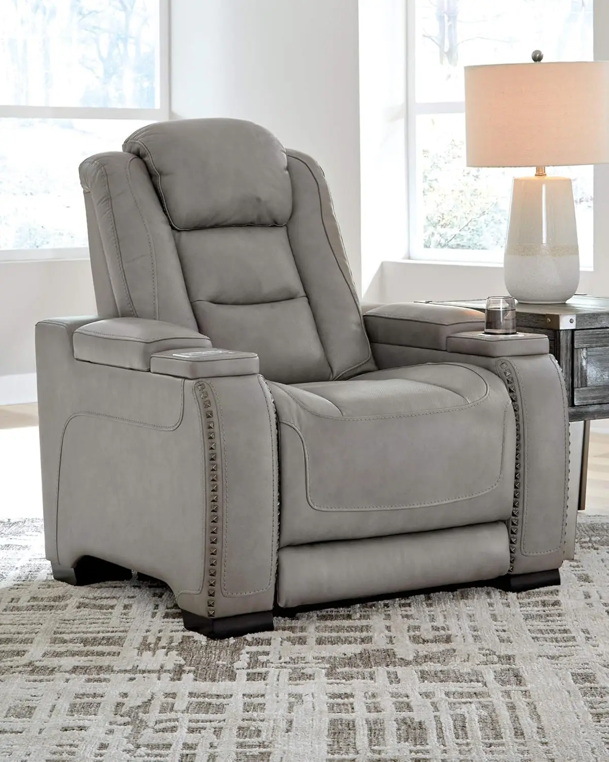 Leather Power Recliner with Adjustable Headrest & Wireless Charging, Foam Seat Living Room Chair with Hidden Storage, Gray
Leather Power Recliner with Adjustable Headrest & Wireless Charging, Foam Seat Living Room Chair with Hidden Storage, Gray