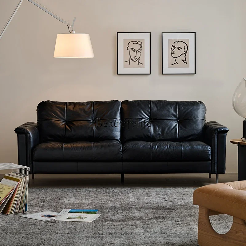 All leather retro style black living room Italian straight row sofa modern simple sofa
All leather retro style black living room Italian straight row sofa modern simple sofa
