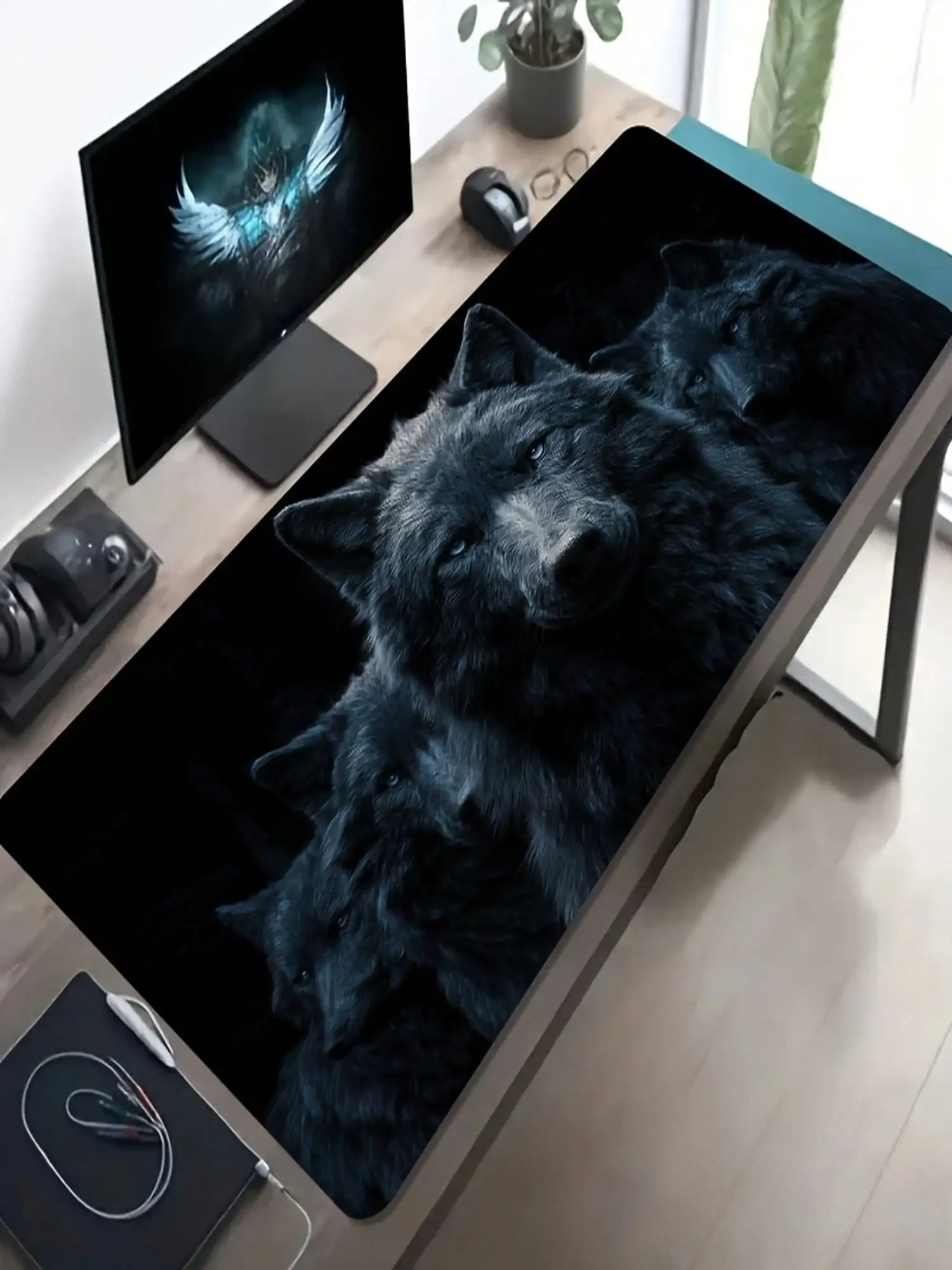 One Large E-Sports Gaming Mouse Pad, Featuring A Dark Decorative Design With A Blue-Eyed Black Wolf Pack, Non-Slip, Washable Rubber Bottom, Large Size, Suitable For Office Desks And Computer Decorations. An Ideal Gift For Gamers, This Extra-Long Desk Mat
One Large E-Sports Gaming Mouse Pad, Featuring A Dark Decorative Design With A Blue-Eyed Black Wolf Pack, Non-Slip, Washable Rubber Bottom, Large Size, Suitable For Office Desks And Computer Decorations. An Ideal Gift For Gamers, This Extra-Long Desk Mat