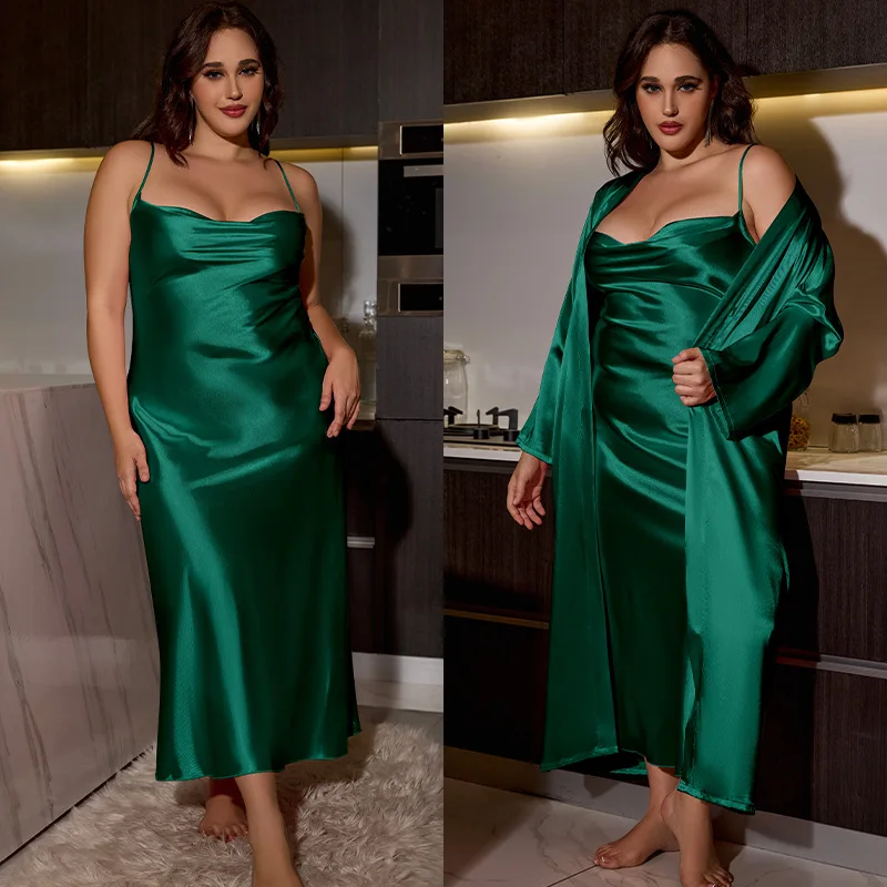 Plus Size 5XL Women Sleepwear 2PCS Robe Set Sexy Ice Silk Suspender Nightgown Bathrobe Spring Summer New Homewear Lingerie
Plus Size 5XL Women Sleepwear 2PCS Robe Set Sexy Ice Silk Suspender Nightgown Bathrobe Spring Summer New Homewear Lingerie