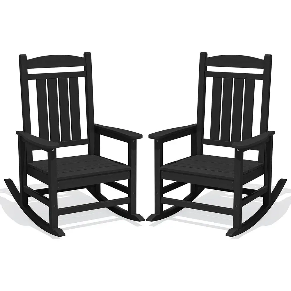 Set of 2 Oversized Outdoor Rocking Chairs, High-Density Polyethylene, Supports Up to 330lbs, Black
Set of 2 Oversized Outdoor Rocking Chairs, High-Density Polyethylene, Supports Up to 330lbs, Black