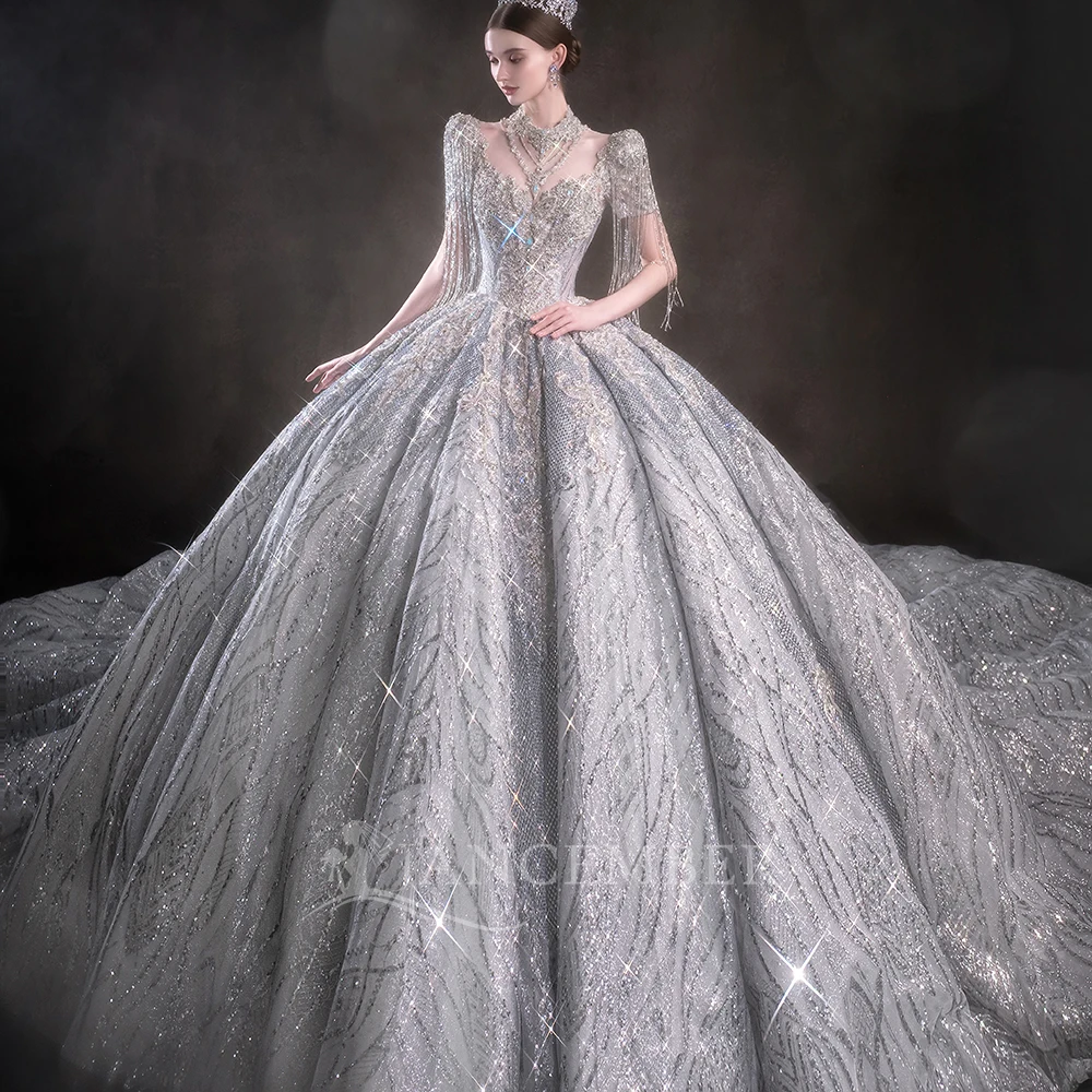 Customized Sheer Neck Heavy Beads Sequins Wedding Dress Chapel Train Short Sleeves Ball Gown Bridal Gowns свадебное п
Customized Sheer Neck Heavy Beads Sequins Wedding Dress Chapel Train Short Sleeves Ball Gown Bridal Gowns свадебное п
