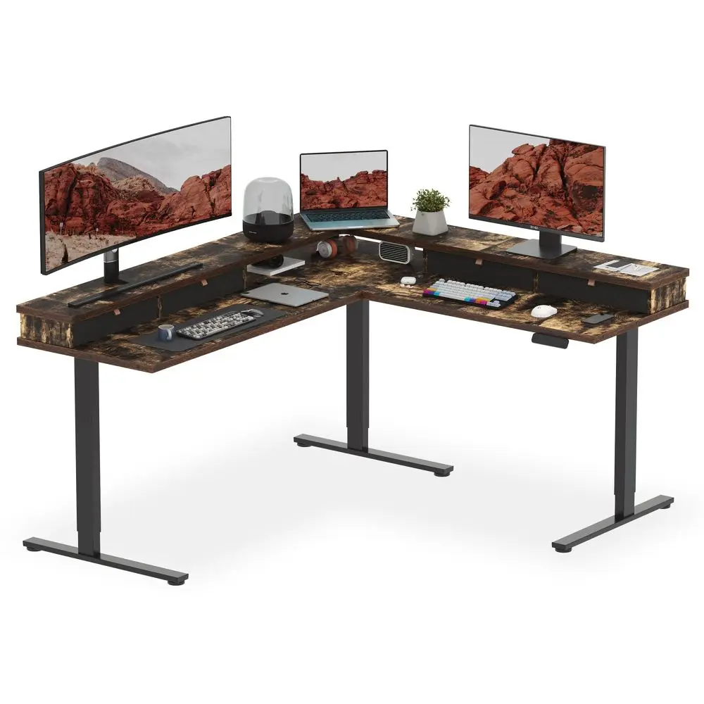 71 L Shaped Standing Desk with 4 Drawers, Height Adjustable Stand up Desk, Corner Gaming Desk with Monitor Stand, Black Frame R
71 L Shaped Standing Desk with 4 Drawers, Height Adjustable Stand up Desk, Corner Gaming Desk with Monitor Stand, Black Frame R