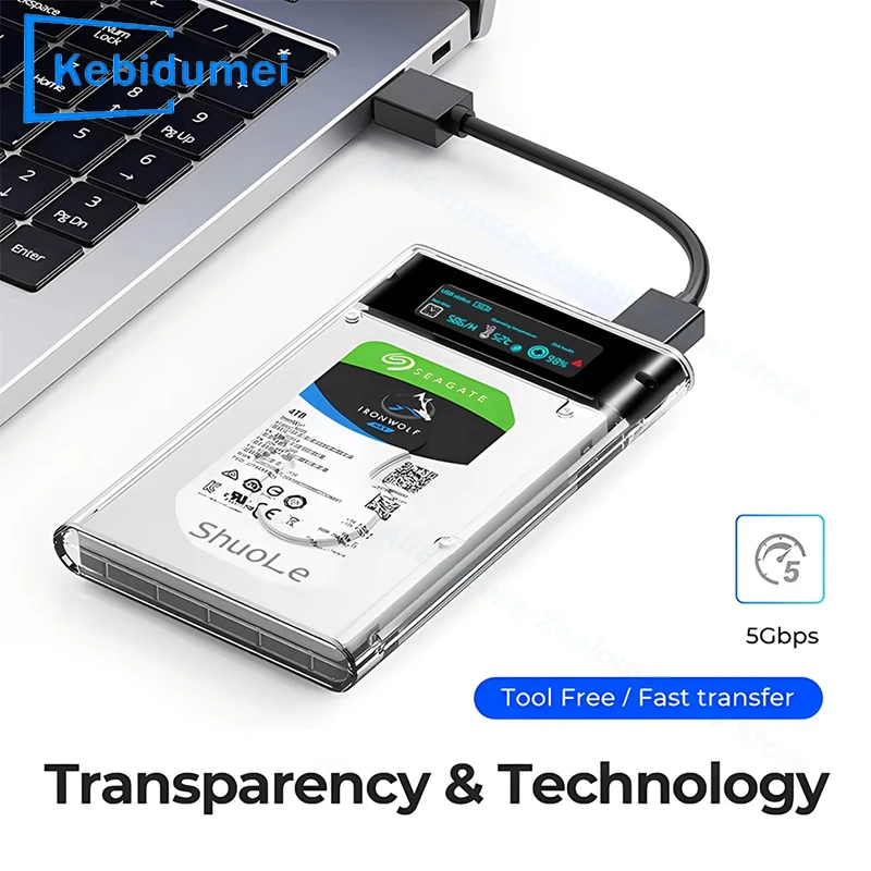 2.5'' HDD SSD Case With Display Screen Transparent HDD Enclosure SATA to USB 3.0 Hard Drive Case External Support 6TB Tool-Free
2.5'' HDD SSD Case With Display Screen Transparent HDD Enclosure SATA to USB 3.0 Hard Drive Case External Support 6TB Tool-Free