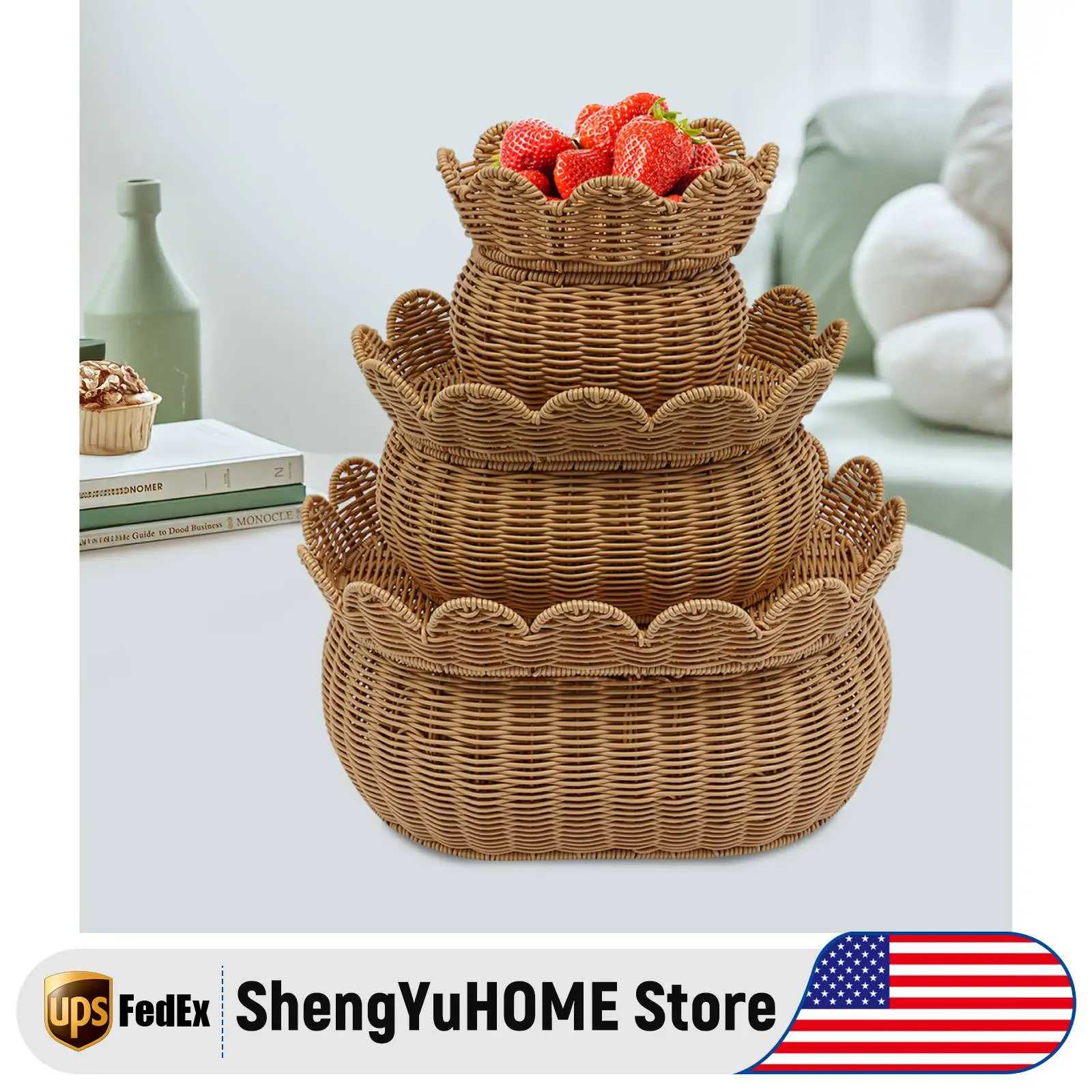 3 Tier Market Basket Stand, Rattan Storage Basket with Lid 3-Piece Set, Woven Seagrass Baskets S M L, Decorative Organizer Bin
3 Tier Market Basket Stand, Rattan Storage Basket with Lid 3-Piece Set, Woven Seagrass Baskets S M L, Decorative Organizer Bin