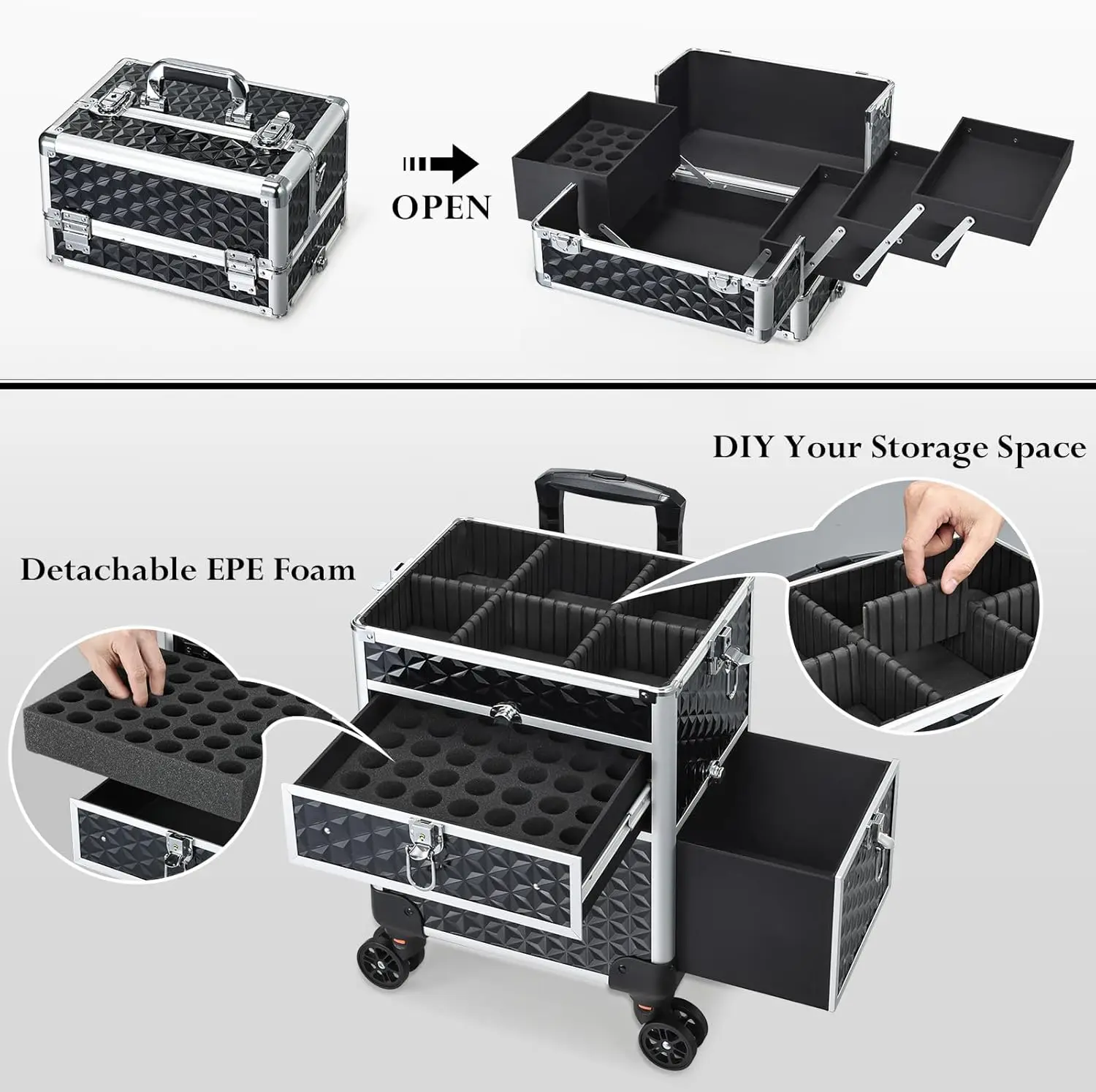 Rolling Makeup Case with Wheels & Drawers Large Professional Cosmetology Trolley Case Lockable Travel Cosmetic Storage
Rolling Makeup Case with Wheels & Drawers Large Professional Cosmetology Trolley Case Lockable Travel Cosmetic Storage