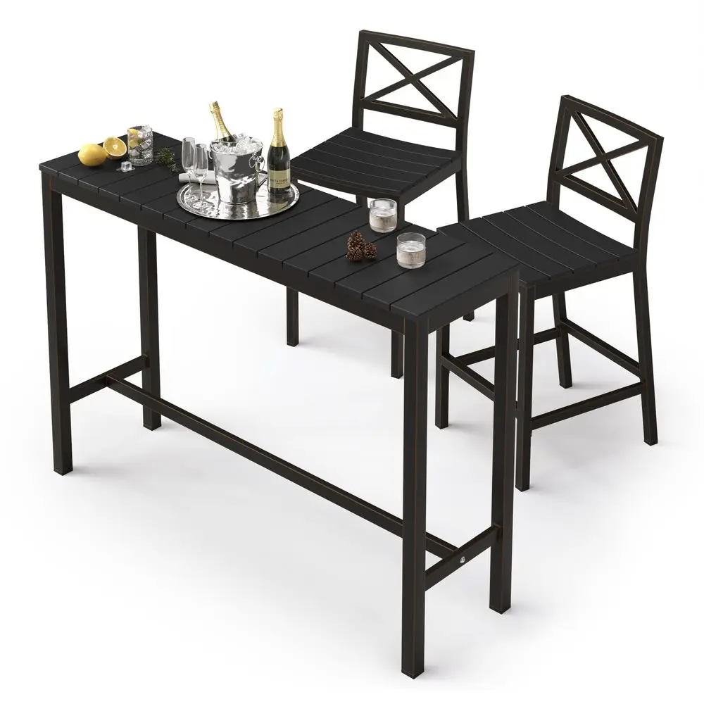 Outdoor Bar Height Table and Chairs Set, 3 Piece Black Top and Bronze Leg Patio Pub Bar Set with 55 Slatted High Top Table and
Outdoor Bar Height Table and Chairs Set, 3 Piece Black Top and Bronze Leg Patio Pub Bar Set with 55 Slatted High Top Table and