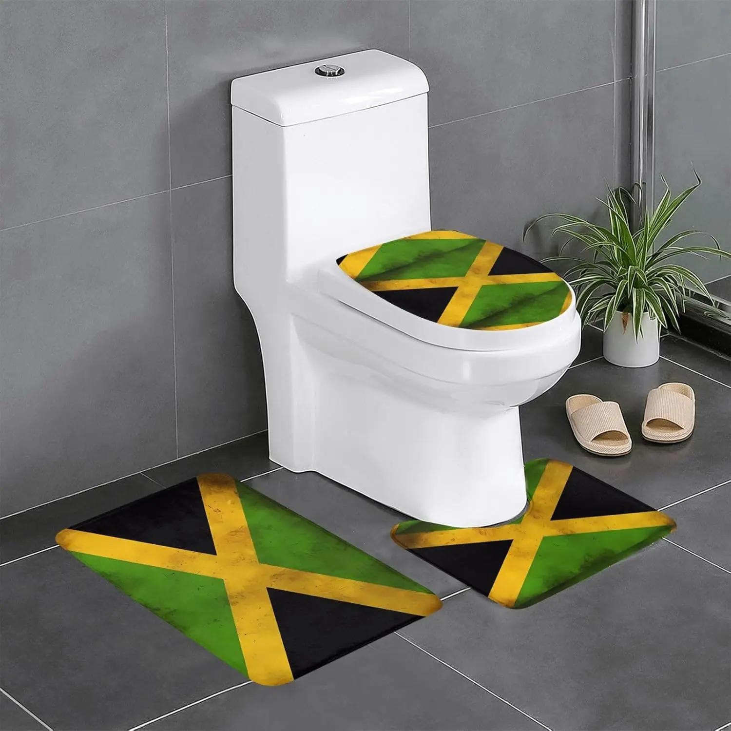 3 шт., набор из трех предметов с узором старого ямайского флага, коврики для ванной комнаты, коврики для душа в ванной комнате, противоскользящие, быстросохнущие 
3 шт., набор из трех предметов с узором старого ямайского флага, коврики для ванной комнаты, коврики для душа в ванной комнате, противоскользящие, быстросохнущие