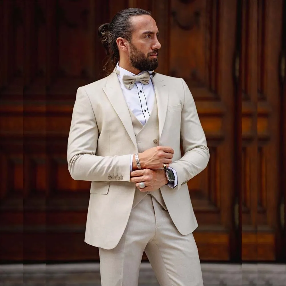 Slim Fit Suits for Men Custom Made Beige Single Breasted Peak Lapel Elegant Business 3 Piece Jacket Pants Vest Full Set Blazer
Slim Fit Suits for Men Custom Made Beige Single Breasted Peak Lapel Elegant Business 3 Piece Jacket Pants Vest Full Set Blazer