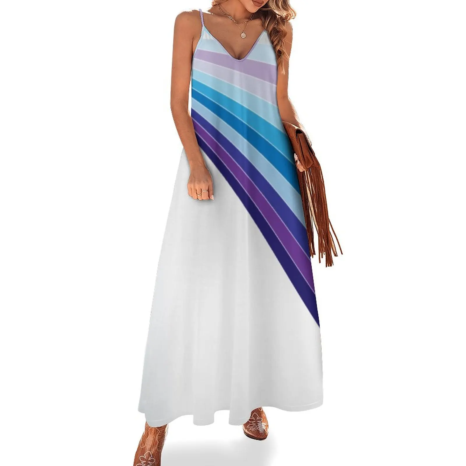 65 MCMLXV White Retro 70s Disco Blue Streaks of Light Pattern Sleeveless Long Dress Woman dresses long dress women summer Dress
65 MCMLXV White Retro 70s Disco Blue Streaks of Light Pattern Sleeveless Long Dress Woman dresses long dress women summer Dress