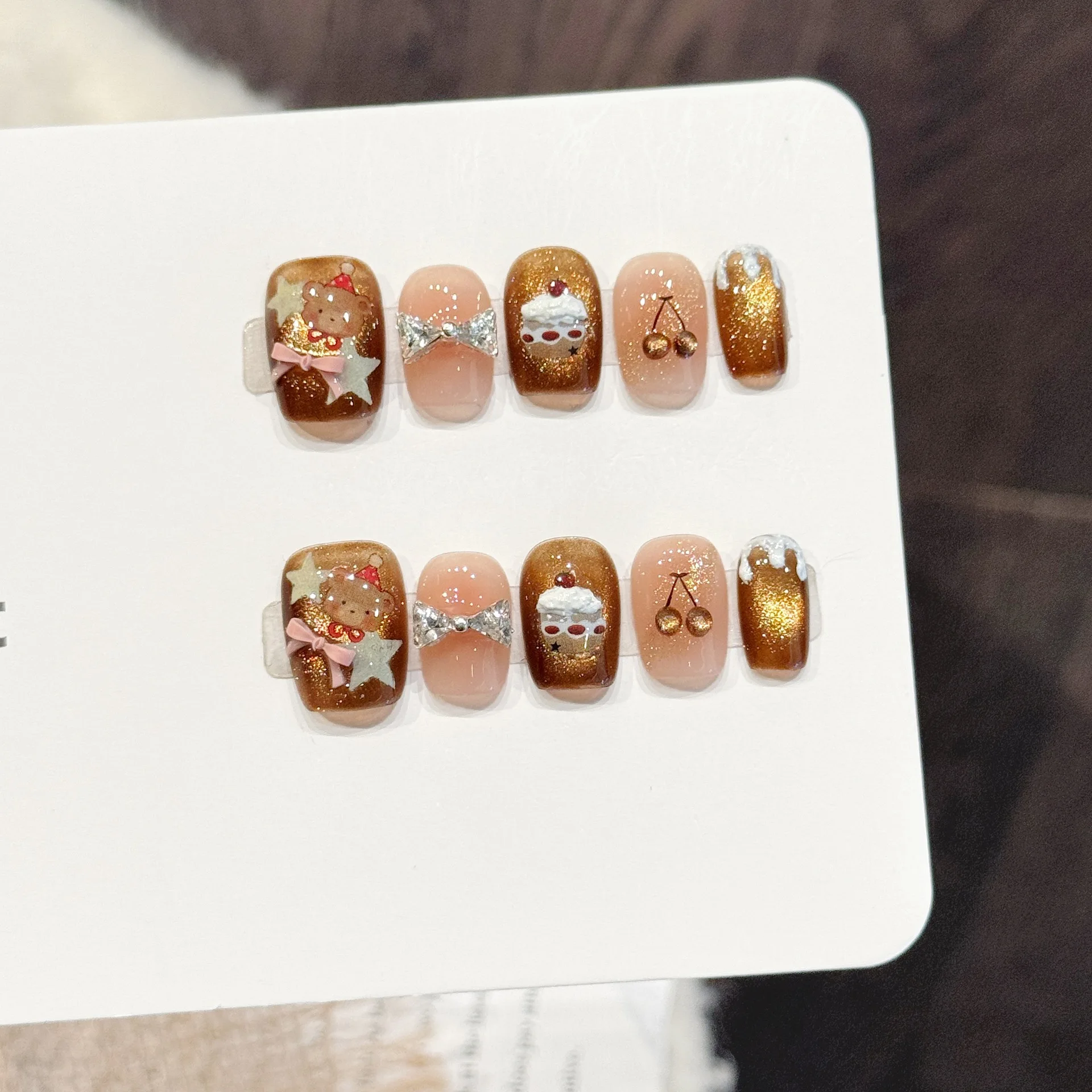 10pcs Pure Hand Pressed Ultra-short Coffin Nail Art, Caramel Golden Brown Cat's Eye Cherry Bear Sweet Girl style, Perfect Choice
10pcs Pure Hand Pressed Ultra-short Coffin Nail Art, Caramel Golden Brown Cat's Eye Cherry Bear Sweet Girl style, Perfect Choice