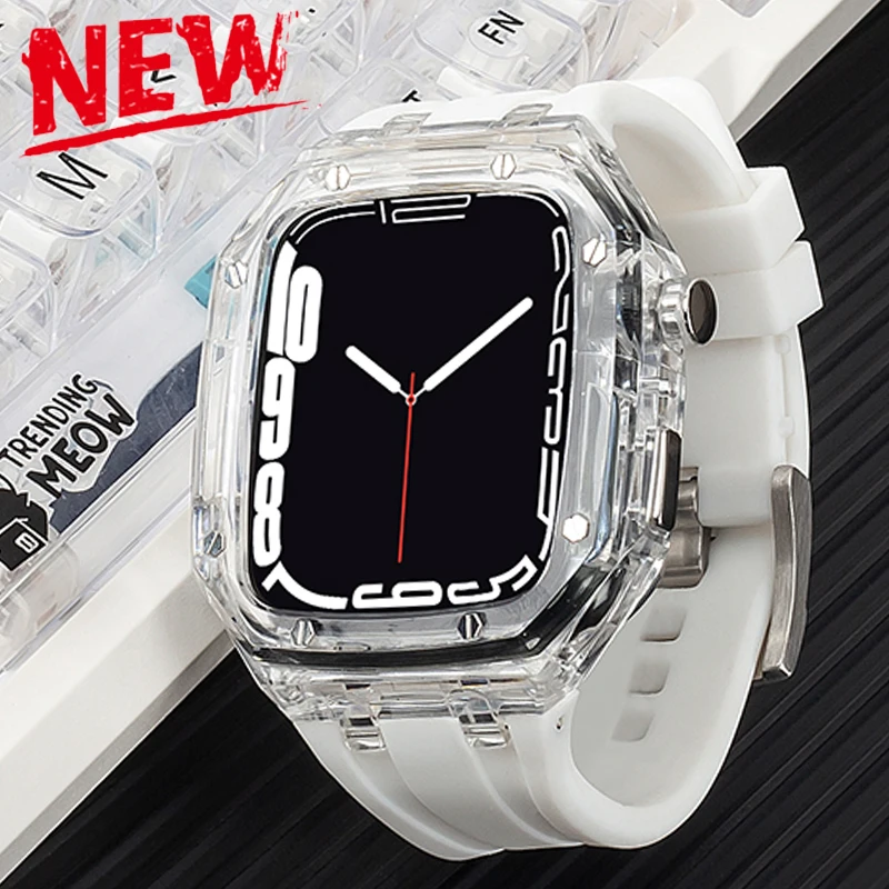 Luxury Transparent Case Modification Kit for Apple Watch Band 45mm 44mm Case Sport Rubber Strap for Iwatch Series 8 7 6 SE 5 4
Luxury Transparent Case Modification Kit for Apple Watch Band 45mm 44mm Case Sport Rubber Strap for Iwatch Series 8 7 6 SE 5 4