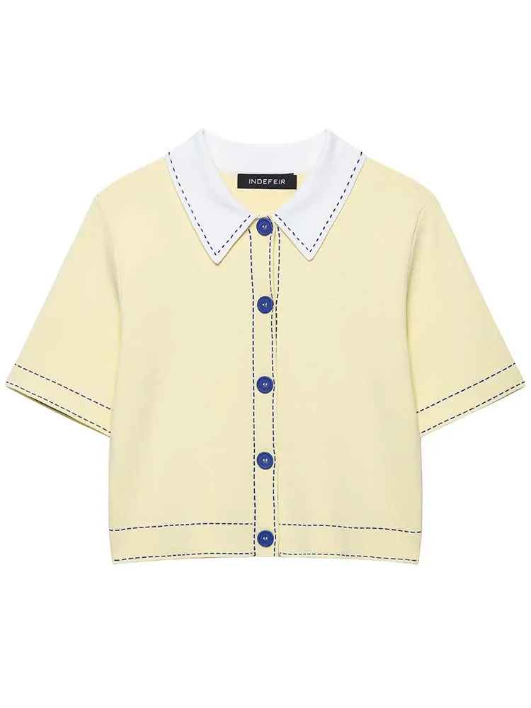 2025 Women's Short-Sleeved POLO Shirts Summer Ribbing Knitted Tops Daily Casual Women Elegant Short Top
2025 Women's Short-Sleeved POLO Shirts Summer Ribbing Knitted Tops Daily Casual Women Elegant Short Top