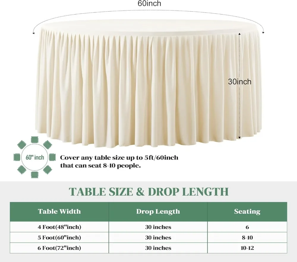 60-дюймовая круглая скатерть цвета слоновой кости, 6 упаковок, устойчивая к морщинам эластичная полиэстеровая крышка для обеденной свадьбы
60-дюймовая круглая скатерть цвета слоновой кости, 6 упаковок, устойчивая к морщинам эластичная полиэстеровая крышка для обеденной свадьбы
