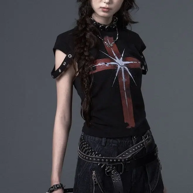 American Street Vintage Cross Printed Crew Neck Short Sleeve T-Shirt Women's Summer Slim Dark Wind Spice Girl Top
American Street Vintage Cross Printed Crew Neck Short Sleeve T-Shirt Women's Summer Slim Dark Wind Spice Girl Top