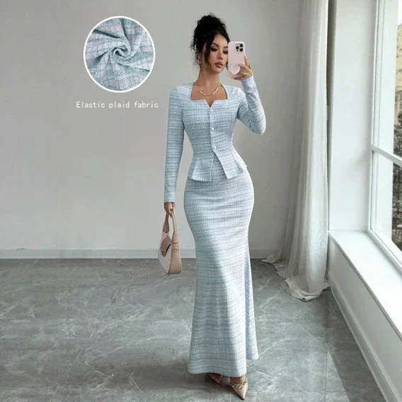 New Fashion Suit For Summer, New Long-sleeve Top And Fishtail Skirt Set Summer Maxi Dress Midi Bandage Beach
New Fashion Suit For Summer, New Long-sleeve Top And Fishtail Skirt Set Summer Maxi Dress Midi Bandage Beach