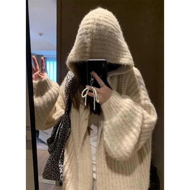 Fall Winter Lazy Hooded Sweater Women Loose Knit Korean Cardigan Long Sleeve Thick Warm Casual Harajuku Y2K Coat
Fall Winter Lazy Hooded Sweater Women Loose Knit Korean Cardigan Long Sleeve Thick Warm Casual Harajuku Y2K Coat