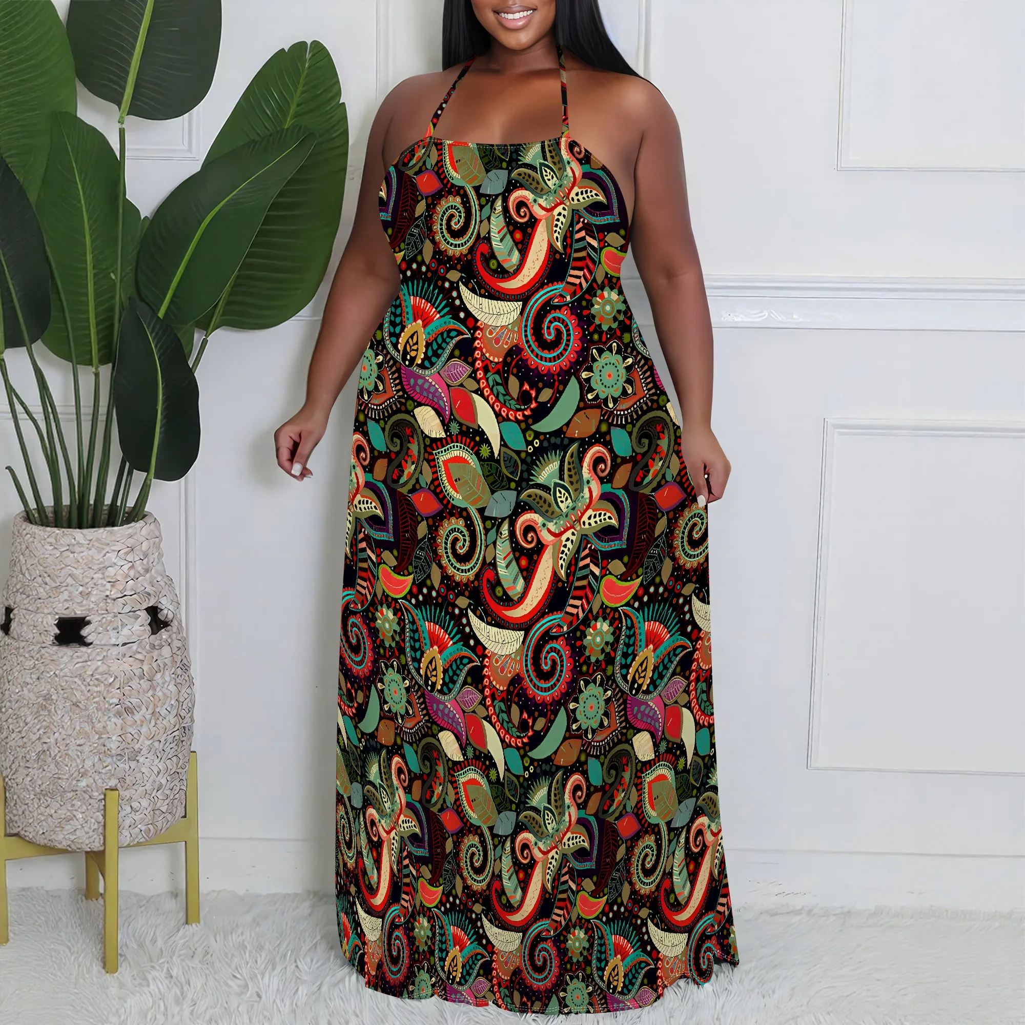 Plus Size Ethnic Paisley Maxi Dress Bohemian Sleeveless Halter Neck Casual Long Dress
Plus Size Ethnic Paisley Maxi Dress Bohemian Sleeveless Halter Neck Casual Long Dress