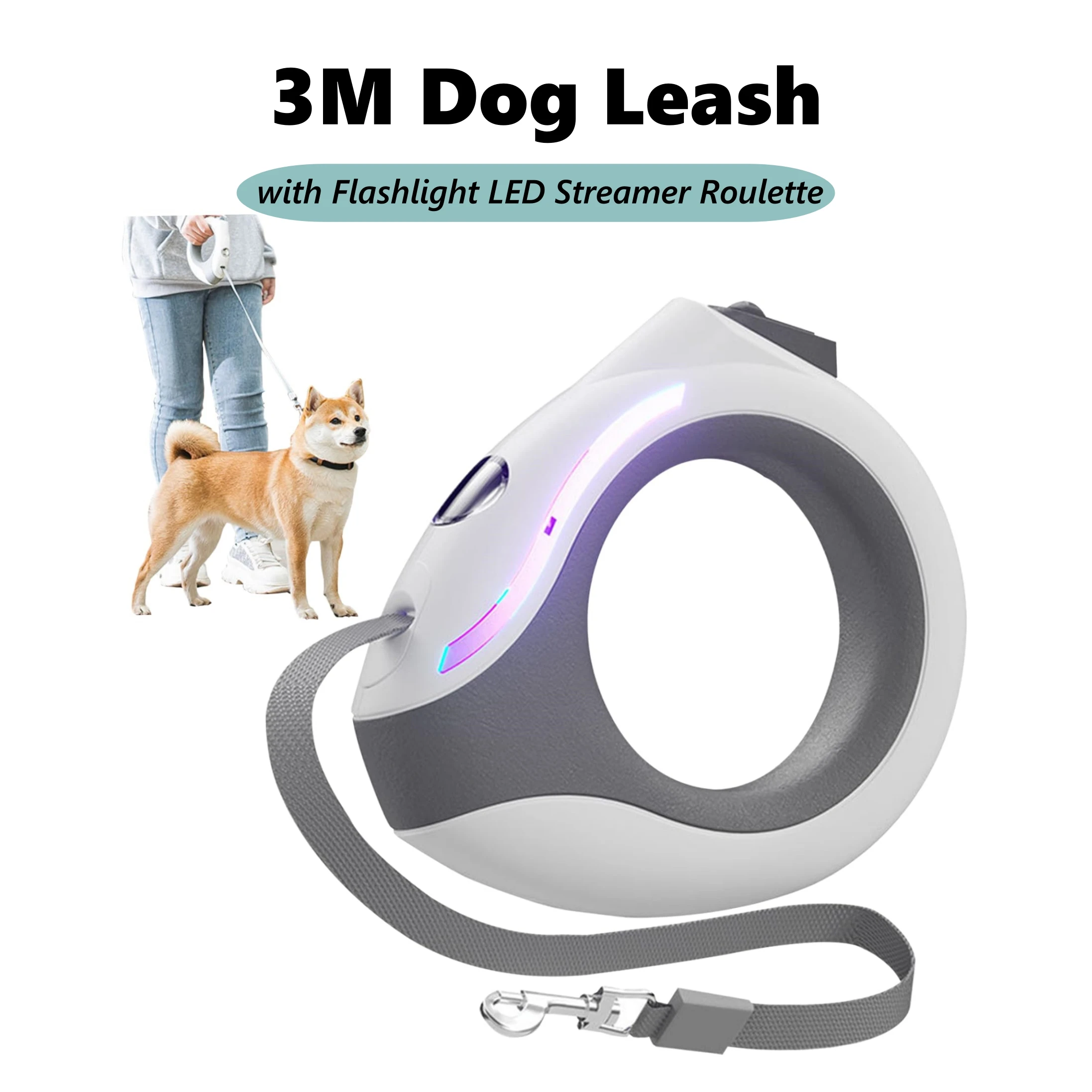Automatic 3M Dog Leash with Flashlight LED Streamer Roulette Automatic Retractable Nylon Rope for Cat Walking Running Lead
Automatic 3M Dog Leash with Flashlight LED Streamer Roulette Automatic Retractable Nylon Rope for Cat Walking Running Lead