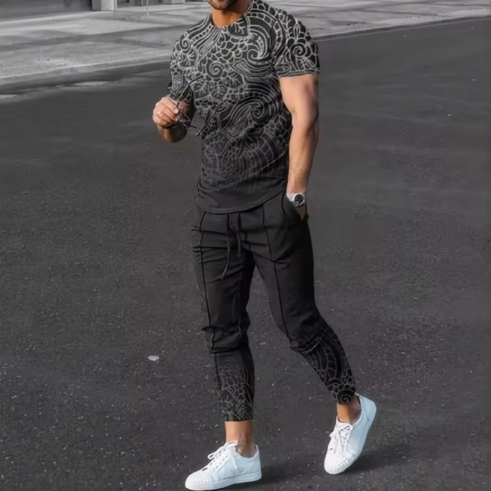 Summer fashion men's fashionable printed breathable comfortable round neck T-shirt and pants set outdoor comfortable casual set
Summer fashion men's fashionable printed breathable comfortable round neck T-shirt and pants set outdoor comfortable casual set