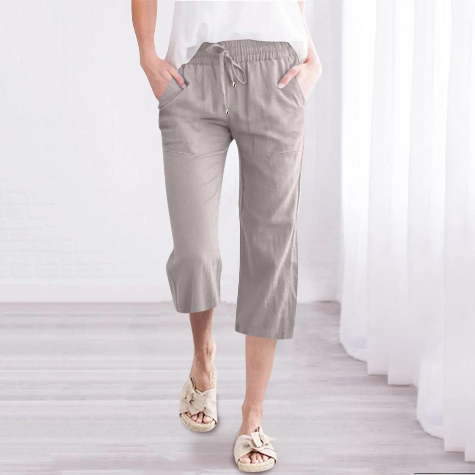 Cropped Pants For Women Casual Summer Solid Color Elastic High Waist Cotton Linen Loose Pants Drawstring Pocket Straight Pants
Cropped Pants For Women Casual Summer Solid Color Elastic High Waist Cotton Linen Loose Pants Drawstring Pocket Straight Pants
