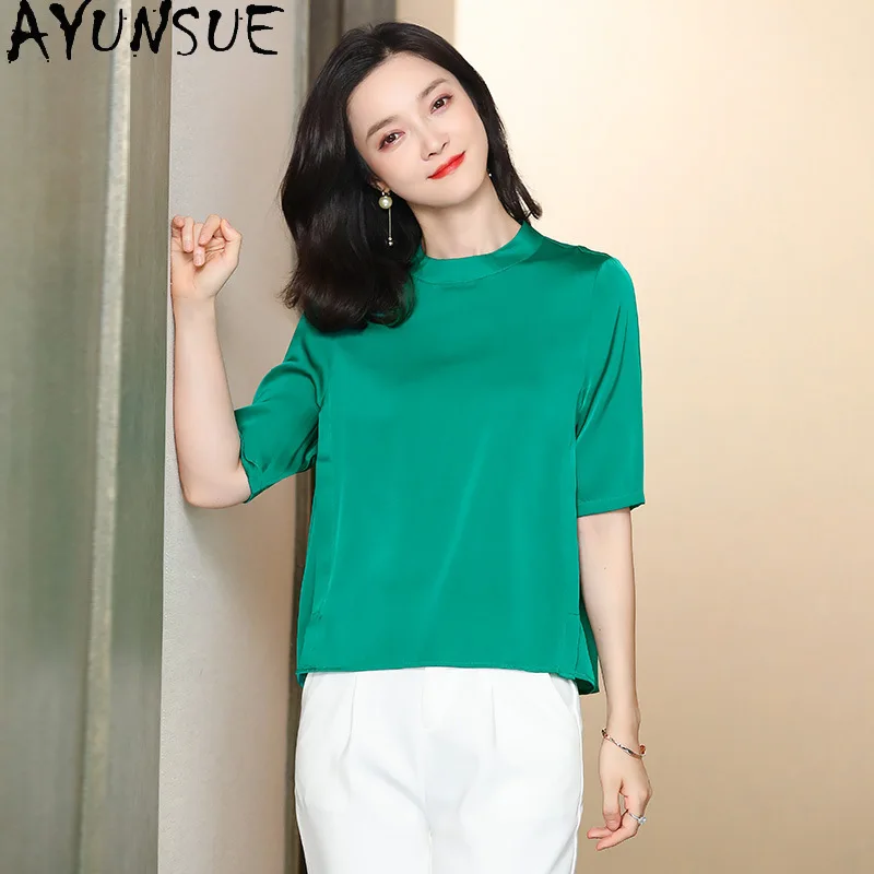 AYUNSUE 91.4% Silk Women's T-shirts Solid Casual Tops for Woman O-neck Short Sleeve Top Summer Clothes Woman 2026 Ropa Mujer
AYUNSUE 91.4% Silk Women's T-shirts Solid Casual Tops for Woman O-neck Short Sleeve Top Summer Clothes Woman 2026 Ropa Mujer
