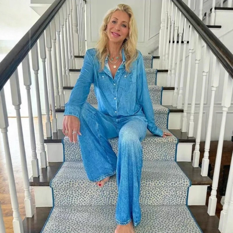 Denim Pant Set Women Two Piece Sets Work Turn Down Collar Full Sleeve Shirt Wide Leg Long Pants Y2k Streetwear Loose 2026 Summer
Denim Pant Set Women Two Piece Sets Work Turn Down Collar Full Sleeve Shirt Wide Leg Long Pants Y2k Streetwear Loose 2026 Summer