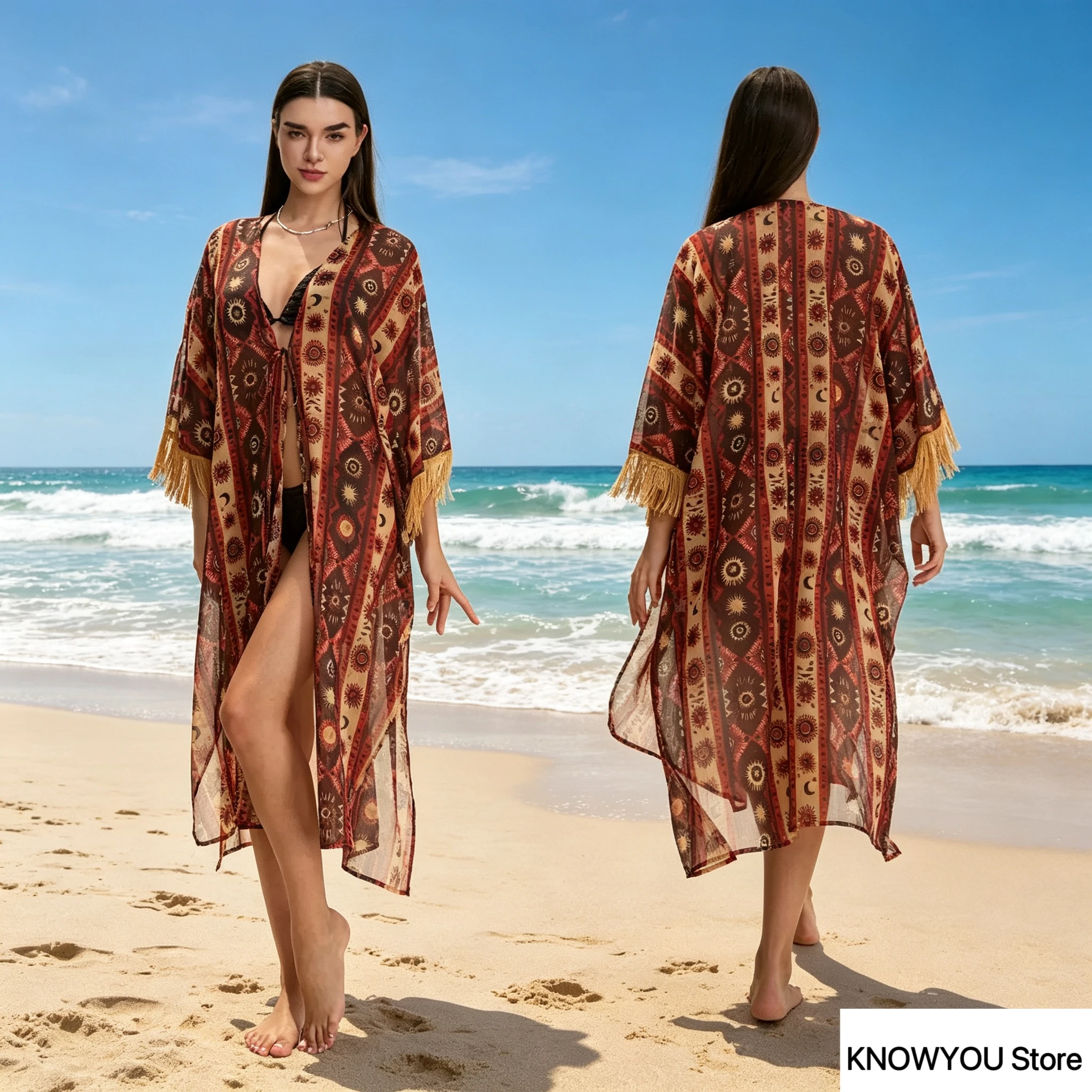 Sexy Chiffon Women's Beach Cover-Up Sexy Robe Long Tassel Shawl Capes Sun Protection Cardigan Lady Print Bikini Swim Wear
Sexy Chiffon Women's Beach Cover-Up Sexy Robe Long Tassel Shawl Capes Sun Protection Cardigan Lady Print Bikini Swim Wear