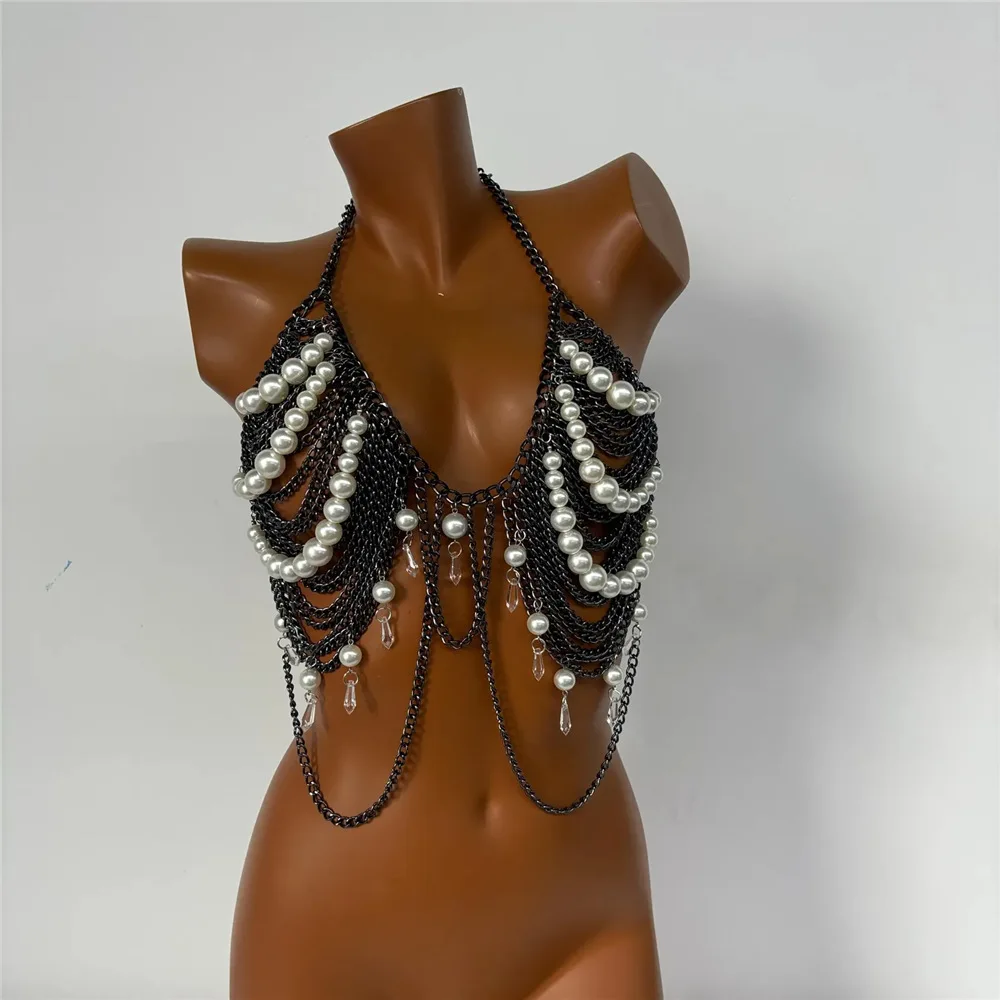 Black Metal Chain Paired With Pearl Fashion Spliced Halter Vest Body Chain, Summer Seaside Vacation Layered Outfit
Black Metal Chain Paired With Pearl Fashion Spliced Halter Vest Body Chain, Summer Seaside Vacation Layered Outfit