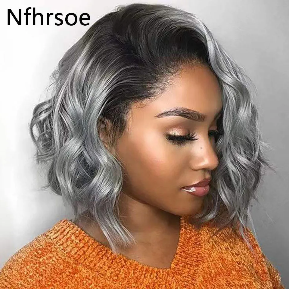 New Product Short Bob Lace Frontal Wig Human Hair Wig 1B/Grey Ombre Colored Brazilian Wavy Transparent Hot Sale 180% Density
New Product Short Bob Lace Frontal Wig Human Hair Wig 1B/Grey Ombre Colored Brazilian Wavy Transparent Hot Sale 180% Density