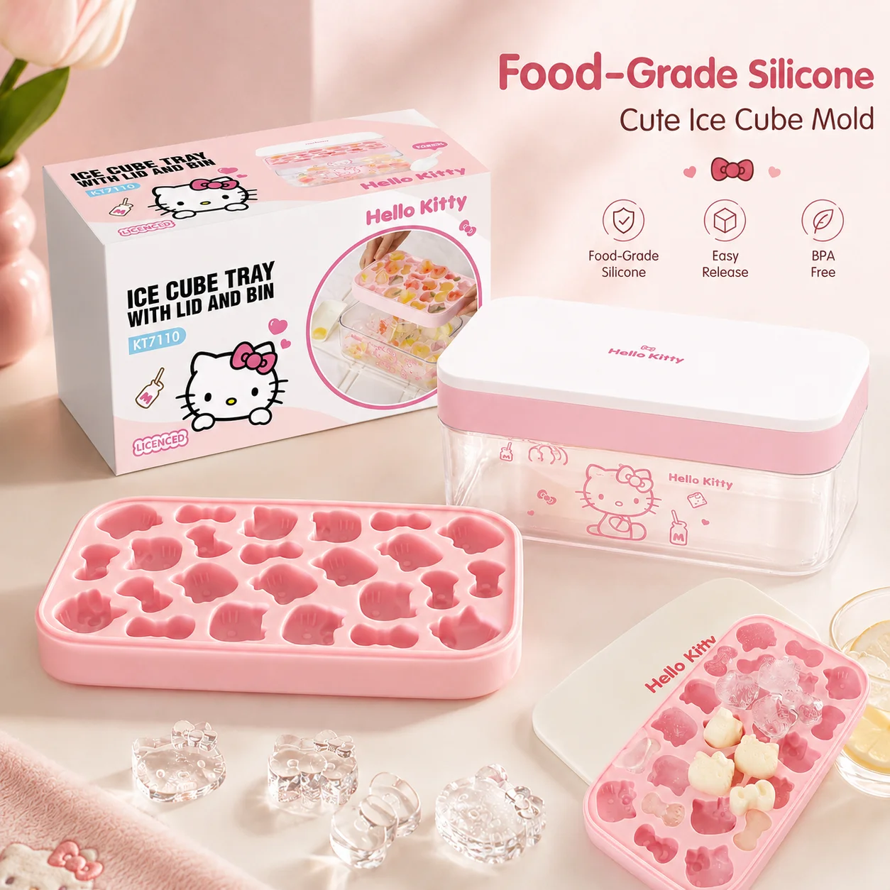 Sanrio Hello Kitty Cartoon Ice Mold Ice Cubes Maker Food-Grade Pink Ice Storage Sealed Lid Ice Tray Set Homemade Drink Ice Cubes
Sanrio Hello Kitty Cartoon Ice Mold Ice Cubes Maker Food-Grade Pink Ice Storage Sealed Lid Ice Tray Set Homemade Drink Ice Cubes