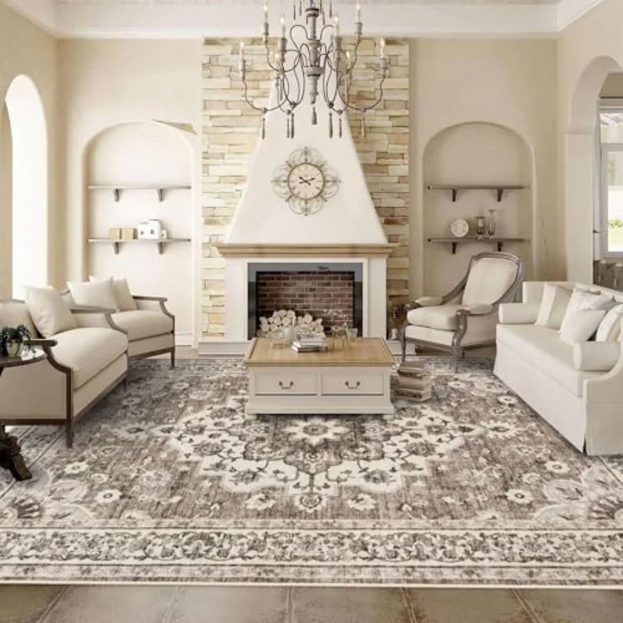 Washable Oriental area rug for living room and bedroom use, beige cotton-blend with floral distressed pattern, waterproof, stai
Washable Oriental area rug for living room and bedroom use, beige cotton-blend with floral distressed pattern, waterproof, stai