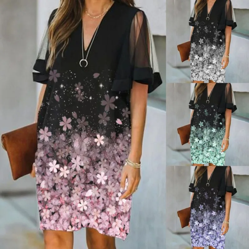 2025 New Floral Printed Women Dress V-neck Flared Sleeve Dress with Gradient Color Causal Female Beach Dresses Summer Clothing
2025 New Floral Printed Women Dress V-neck Flared Sleeve Dress with Gradient Color Causal Female Beach Dresses Summer Clothing