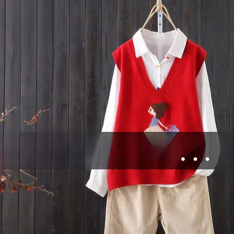 Korean Style Loose V-Neck Knitted Women's Vest Spring Autumn New Versatile Embroidered Vest Sleeveless Sweater
Korean Style Loose V-Neck Knitted Women's Vest Spring Autumn New Versatile Embroidered Vest Sleeveless Sweater