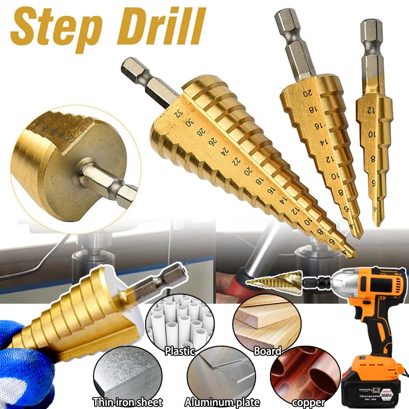 Plated Step Drill 3-12/4-12/4-20mm Hexagonal Handle Straight Groove Pagoda Drill Hole Drill Tool Bag Set
Plated Step Drill 3-12/4-12/4-20mm Hexagonal Handle Straight Groove Pagoda Drill Hole Drill Tool Bag Set