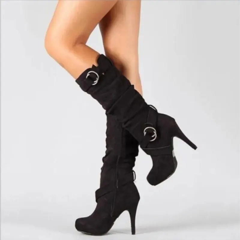 New High Heel Velvet Mid-Calf Boots with Belt Buckle Fine High Heels Round Toe High Top Boots
New High Heel Velvet Mid-Calf Boots with Belt Buckle Fine High Heels Round Toe High Top Boots