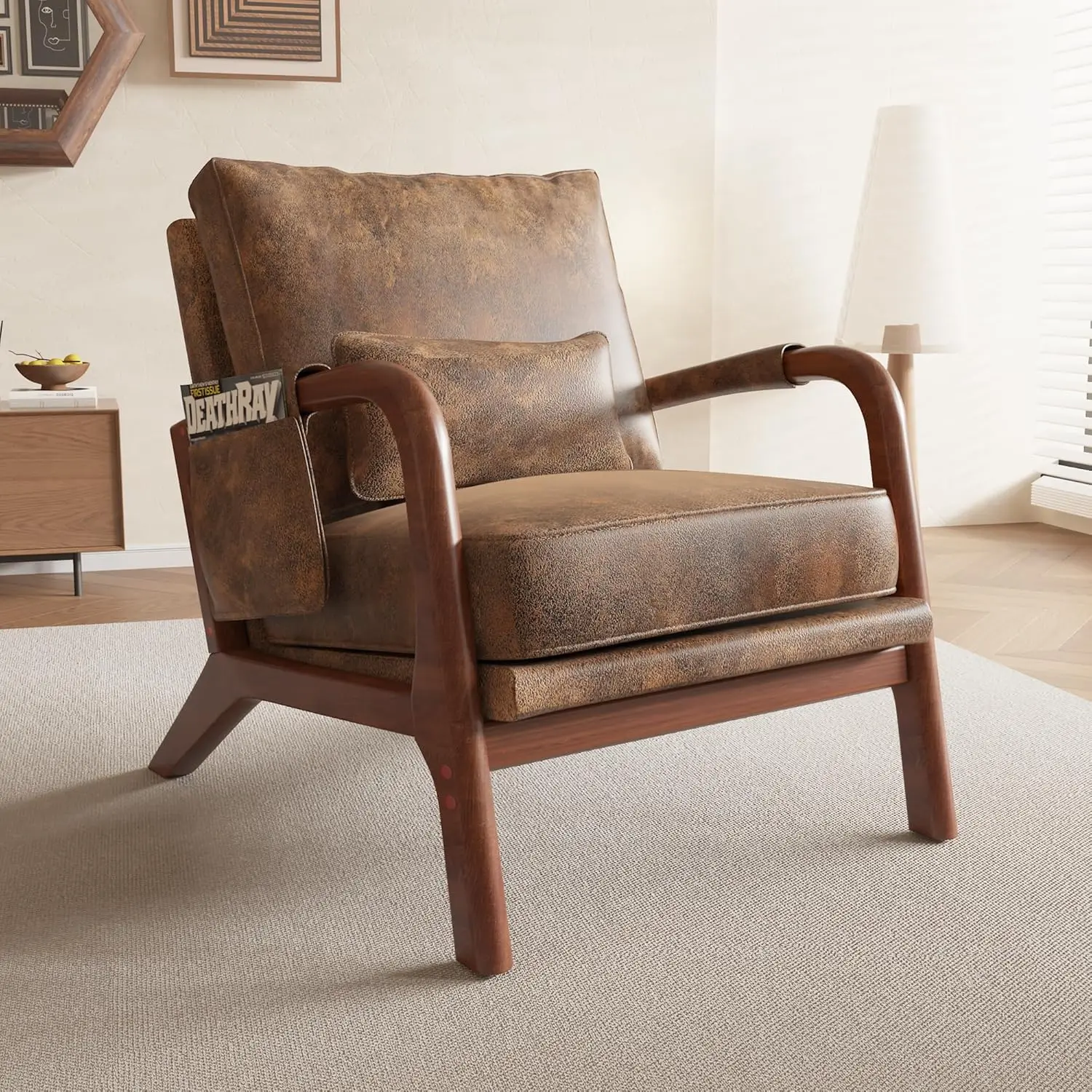Century Modern Accent Chair with Pillow, Upholstered Armchair, Solid Wood Frame, Soft Cushion for Living Room, Bedroom, Balcony,
Century Modern Accent Chair with Pillow, Upholstered Armchair, Solid Wood Frame, Soft Cushion for Living Room, Bedroom, Balcony,