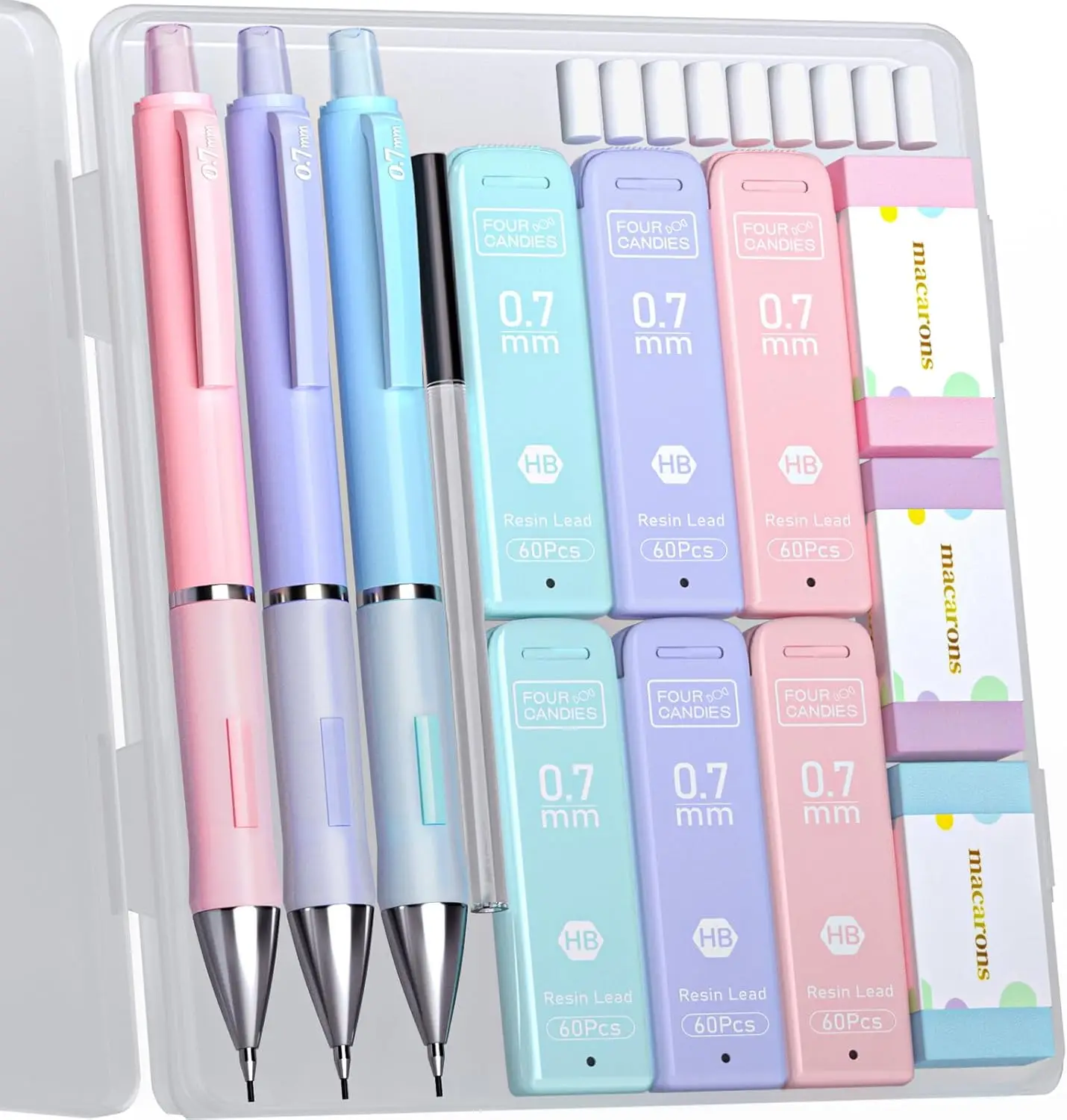 3PCS Cute Mechanical Pencils Set, 0.7mm with 360PCS Lead Refills, Pastel Erasers & Case, Clean Girl Aesthetic School Supplies for Teen Girls
3PCS Cute Mechanical Pencils Set, 0.7mm with 360PCS Lead Refills, Pastel Erasers & Case, Clean Girl Aesthetic School Supplies for Teen Girls