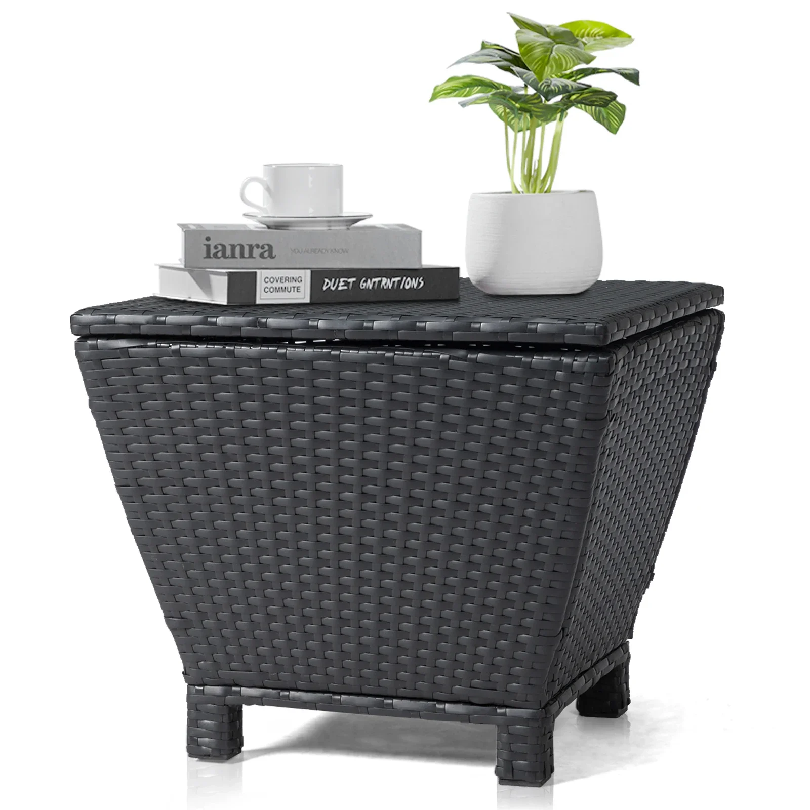 Outdoor PE Wicker Side Table with Storage, Small Patio Storage Bin Container for Hose Cushion Towel, Black
Outdoor PE Wicker Side Table with Storage, Small Patio Storage Bin Container for Hose Cushion Towel, Black