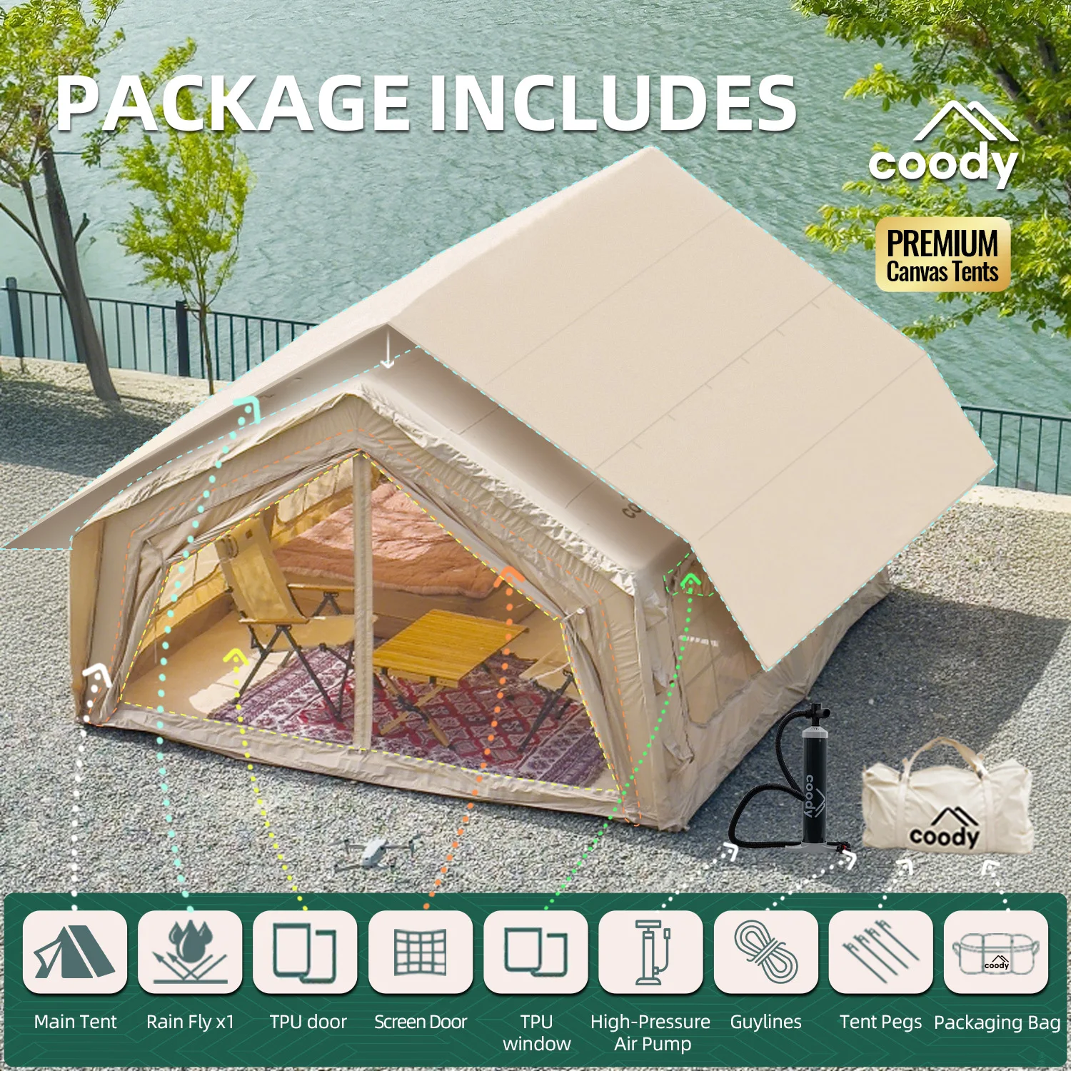 Надувная палатка Coody 13.6 Air Tent-Beige, складная, для кемпинга, на 4-8 человек, портативная, для отдыха на природе с семьей
Надувная палатка Coody 13.6 Air Tent-Beige, складная, для кемпинга, на 4-8 человек, портативная, для отдыха на природе с семьей