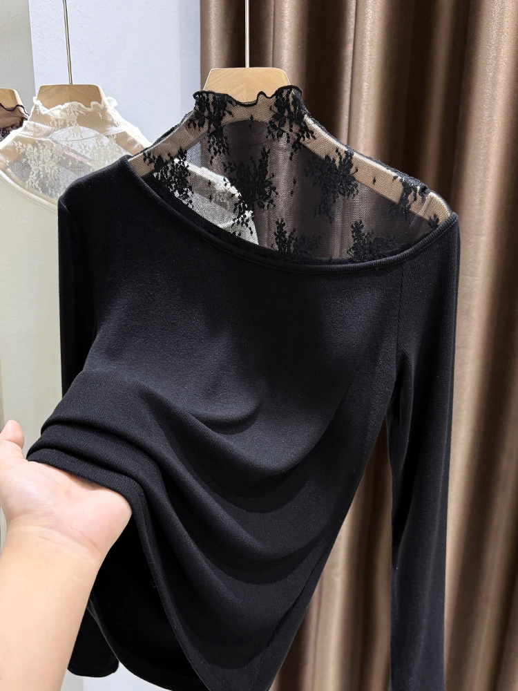 Ele European Sle Thiened Lace Splice Knitted f High Collar Base irt Women's Autumn Winter Bla Inner Faionabl...
Ele European Sle Thiened Lace Splice Knitted f High Collar Base irt Women's Autumn Winter Bla Inner Faionabl...