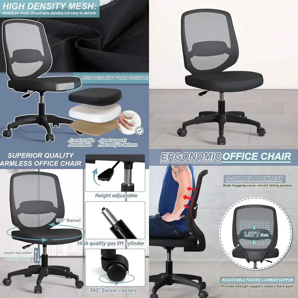 Ergonomic Desk Chair for Office or Home, Armless, Adjustable Lumbar Support, Ideal for Small Spaces
Ergonomic Desk Chair for Office or Home, Armless, Adjustable Lumbar Support, Ideal for Small Spaces