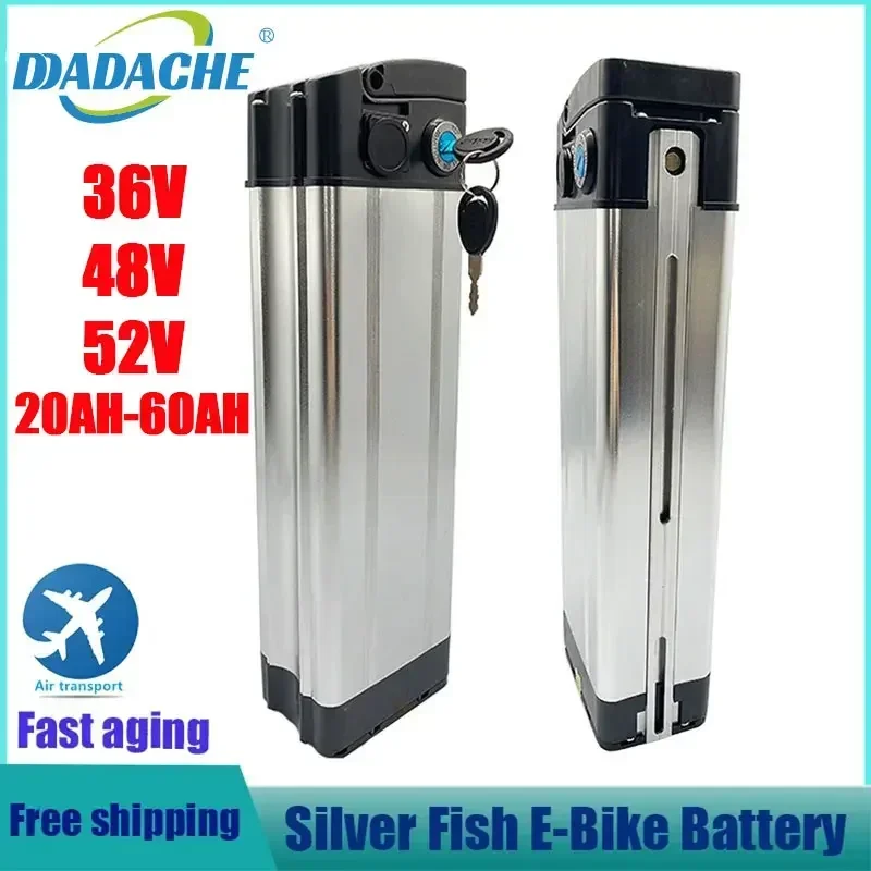 36V 48V 52V 30AH 40AH 50AH 60AH Silver Fish Style Electric Bike Battery 48V Lithium Battery with Aluminum Case Anti-theft Lock
36V 48V 52V 30AH 40AH 50AH 60AH Silver Fish Style Electric Bike Battery 48V Lithium Battery with Aluminum Case Anti-theft Lock