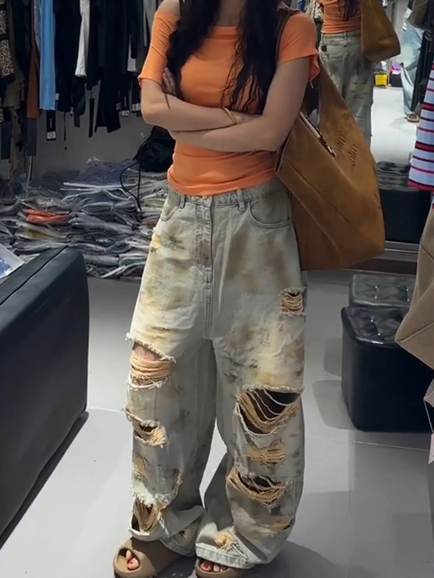 Retro Style Women's Denim Jeans High Waist Wide Leg Pants Torn Dirt Dyed Old Fashioned Floor Length Trendy Summer New
Retro Style Women's Denim Jeans High Waist Wide Leg Pants Torn Dirt Dyed Old Fashioned Floor Length Trendy Summer New