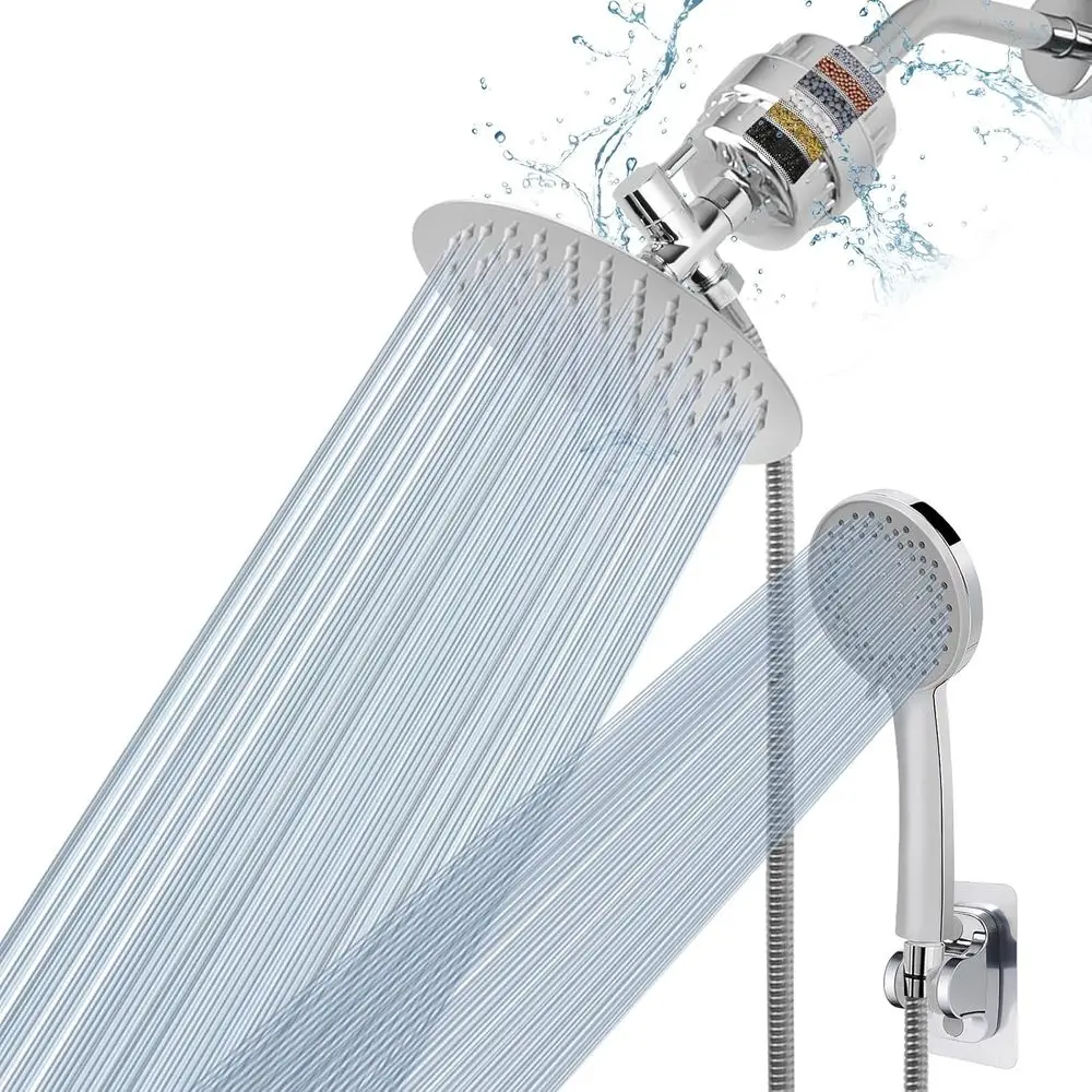 Filtered Shower, High-Pressure 8 Round Rain Shower and 5 Settings Handheld Shower Filter Combo with Self-Adhesive Holder/1.5M Ho
Filtered Shower, High-Pressure 8 Round Rain Shower and 5 Settings Handheld Shower Filter Combo with Self-Adhesive Holder/1.5M Ho