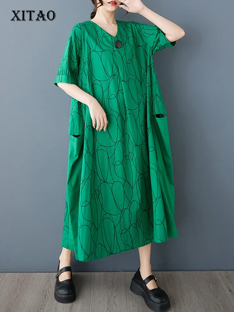 XITAO Loose V-neck Print Women Dress Fashion Slimming Patchwork Women Simple Temperament Casual Irregular Trend Dress HQQ2437
XITAO Loose V-neck Print Women Dress Fashion Slimming Patchwork Women Simple Temperament Casual Irregular Trend Dress HQQ2437